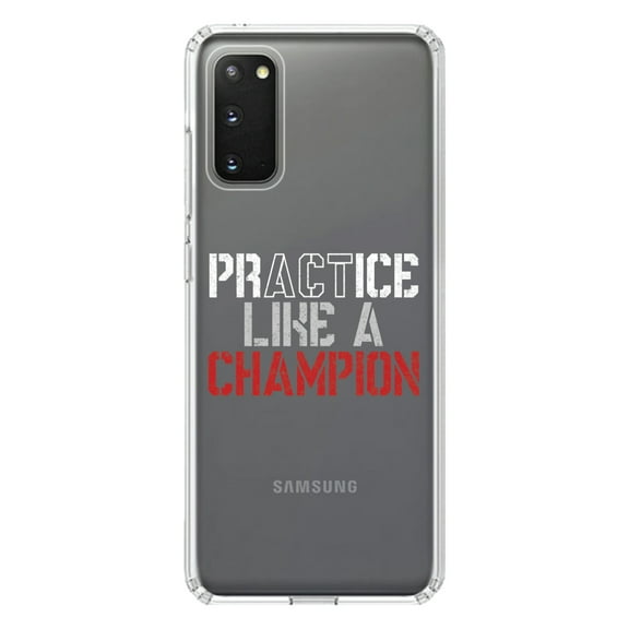 DistinctInk Clear Shockproof Hybrid Case for Galaxy S20 ULTRA / 5G (6.9" Screen) - TPU Bumper Acrylic Back Tempered Glass Screen Protector - Practice Like a Champion