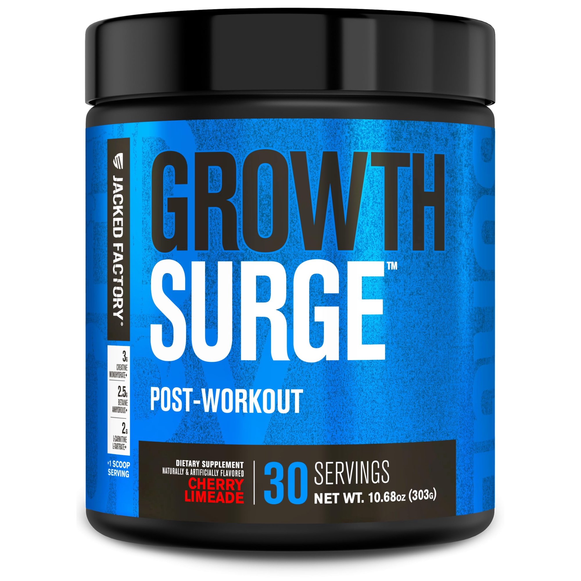 Jacked Factory Growth Surge Creatine Post Workout w/L-Carnitine - Daily Muscle Builder & Recovery Supplement with Creatine Monohydrate, Betaine, L-Carnitine L-Tartrate - 30 Servings, Cherry Limeade