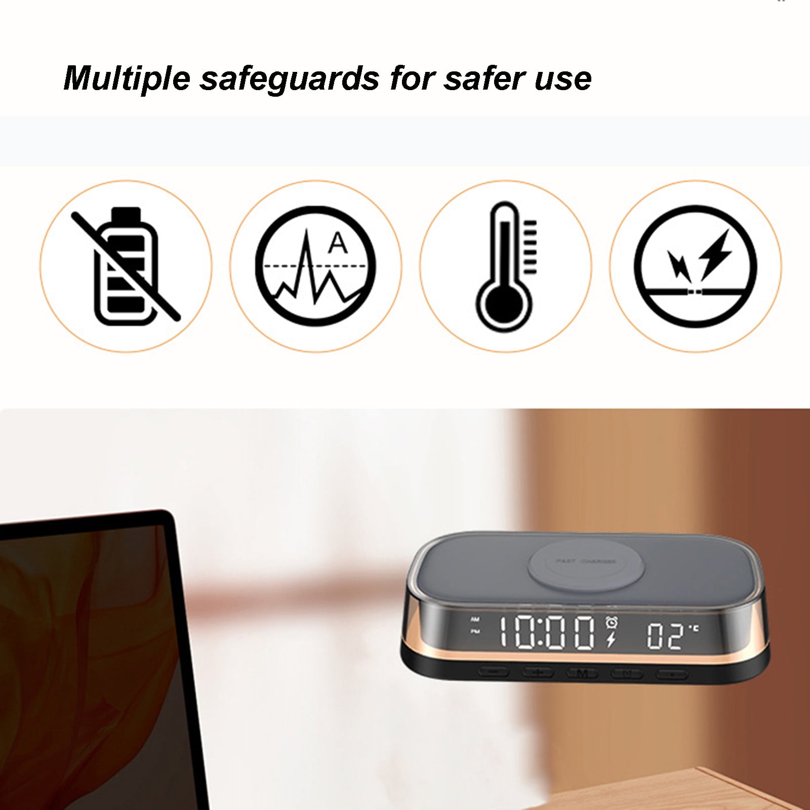 Summer Savings! Alarm Clock with Wireless Charger, InsCrazy 4 in 1 Wireless Charger Digital Clock Temperature Display LED Night Light Wireless Charging for IOS and Android Birthday Gifts
