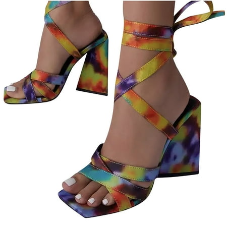 

Womens Shoes Solid Color Tie-Dye Hight-heeled Fashion Bandage Sandals Summer Open Toe Slide Sandals Comfortable Flats Flip-Flops Sandal Casual Platforms Wedge Sandals Dressy Heeled Sandals A297