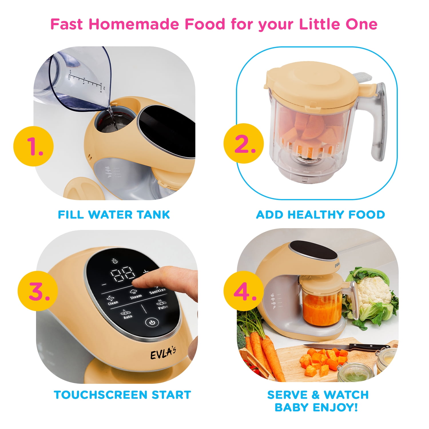 Baby Food Maker Processor Fresh Infant Food Blender Grinder Steamer with Self Cleans Modern Touch Screen Control Walmart