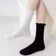 thumbnail image 6 of Womens Ruffle Socks Fashion Breathable Solid Color Turn-Cuff Cute Girls Ankle Socks 3 Pairs, 6 of 7