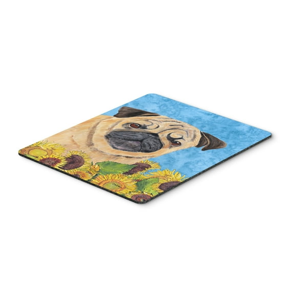 Pug in Summer Flowers Mouse Pad Hot Pad or Trivet