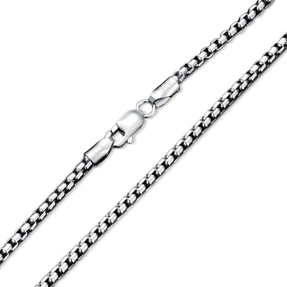 925 Sterling Silver Round Box Chain 1MM, 1.5MM, 2MM, 2.5MM, 3MM Square Rolo Link Chain Necklace for Men Women 18, 20, 22, 24, 26 Inch