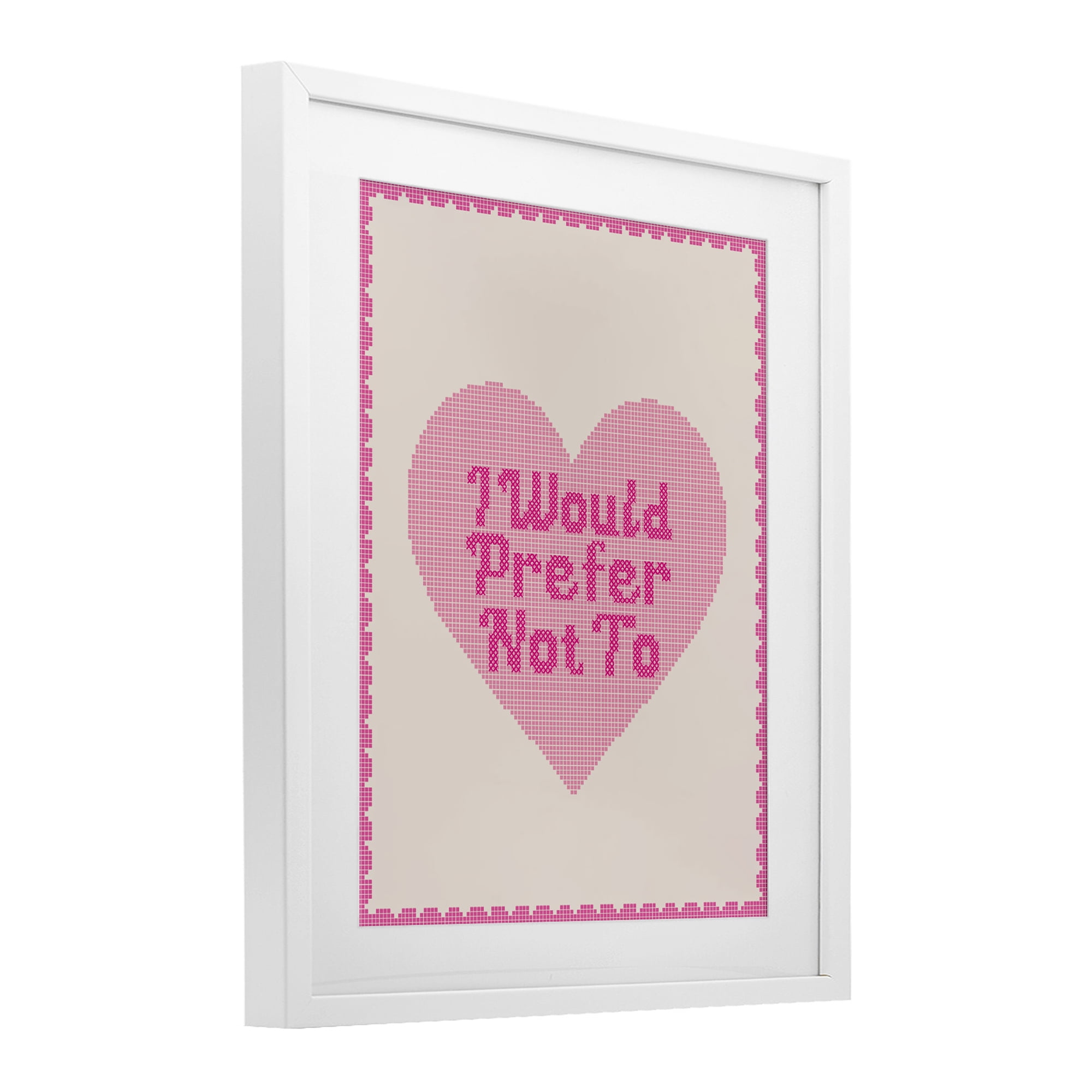 Stupell Industries I Would Prefer Not To Pink Heart White Framed Print Under Glass, design by Lil' Rue