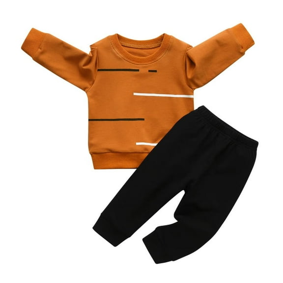 Toddler Baby Boy Clothes Solid Long Sleeve Cotton Tops and Long Pants Set Fall Sweatsuits Outfits Orange 9-12 Months