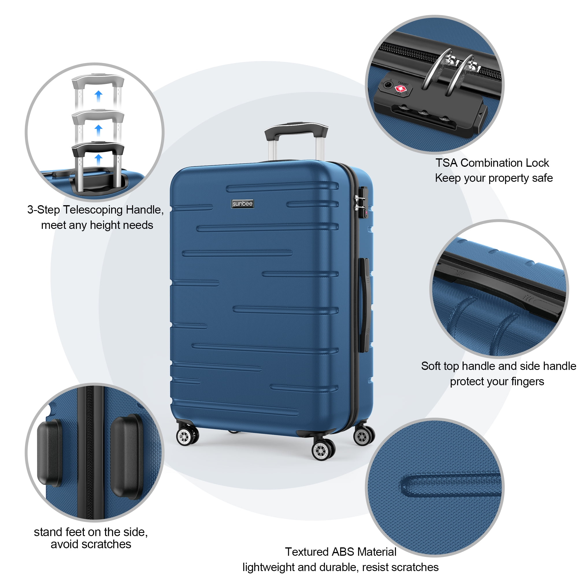Sunbee Carry-On 3 Piece Luggage Sets, ABS Hardshell Suitcase