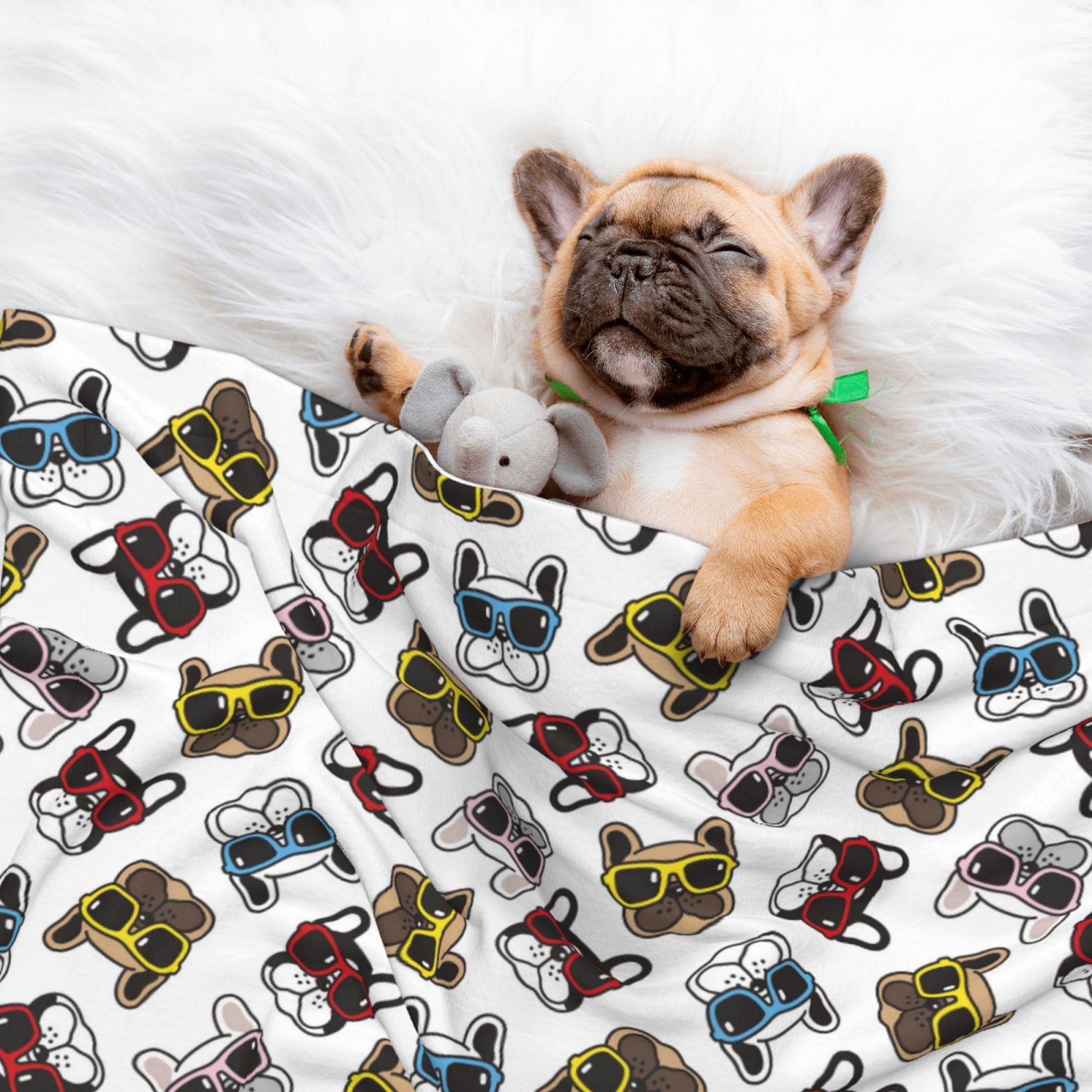 Naloa Bulldog Sunglasses Face Dog Blanket, 3 Sizes Cat Blanket for Indoor Cats Large Medium Small Dog Gifts-