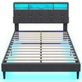 thumbnail image 6 of Afuhokles Full Size Bed Frame with LED Lights, Platform Bed Frame with Bookcase Headboard, Upholstered Bed with Hidden Storage, Dark Gray, 6 of 10