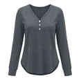 thumbnail image 3 of Lmueinov Plus Size Womens Long Sleeve Shirts V-Neck Solid Button Loose fit Tops Curved Hem Soft Layering Blouses For Women Fall Winter Loungewear, 3 of 5