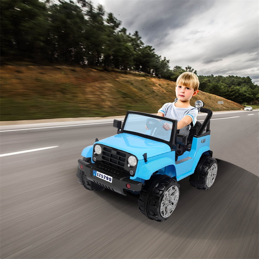 12V Kids Electric Car with Remote Control, Ride-On Toy for Boys/Girls, 4 Wheeler Electric Vehicle with 3 Speeds, LED Lights, MP3 Player, Blue