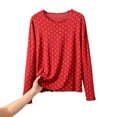 thumbnail image 3 of Asxite Plus Size Womens Pajamas Casual Loose Breathable Long Sleeve Crew Neck Soft Polka Ruffle Sleep Shirt, 3 of 6