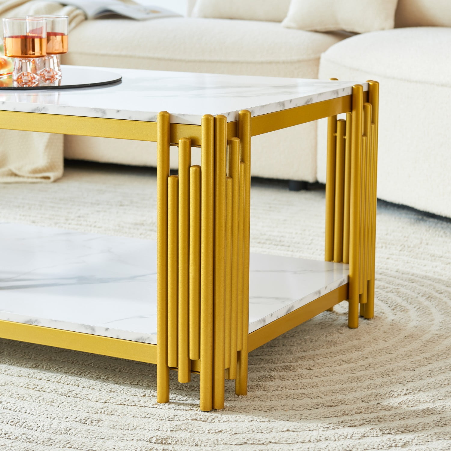 Gewnee Modern 2-Tier Side Tabl Stable Metal TV Stand Side End Table with Storage Shelf for Small Apartment Living Room,