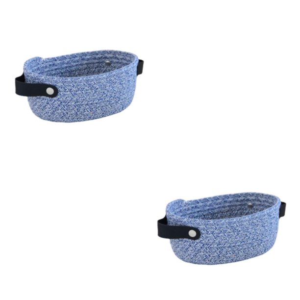 Wosthever Cesta de almacenamiento, contenedor tejido a mano, artículos diversos, cestas de Control remoto para llaves, cajón plegable de Azul oscuro L 2Conjunto