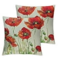 thumbnail image 2 of Nawypu  Ink Oil Painting Watercolor Red Orange Poppy Flowers Green Leaves Decorative Lumbar Throw Pillow Cover Case Home Living Room Bed Sofa Car 2pcs White, 2 of 6