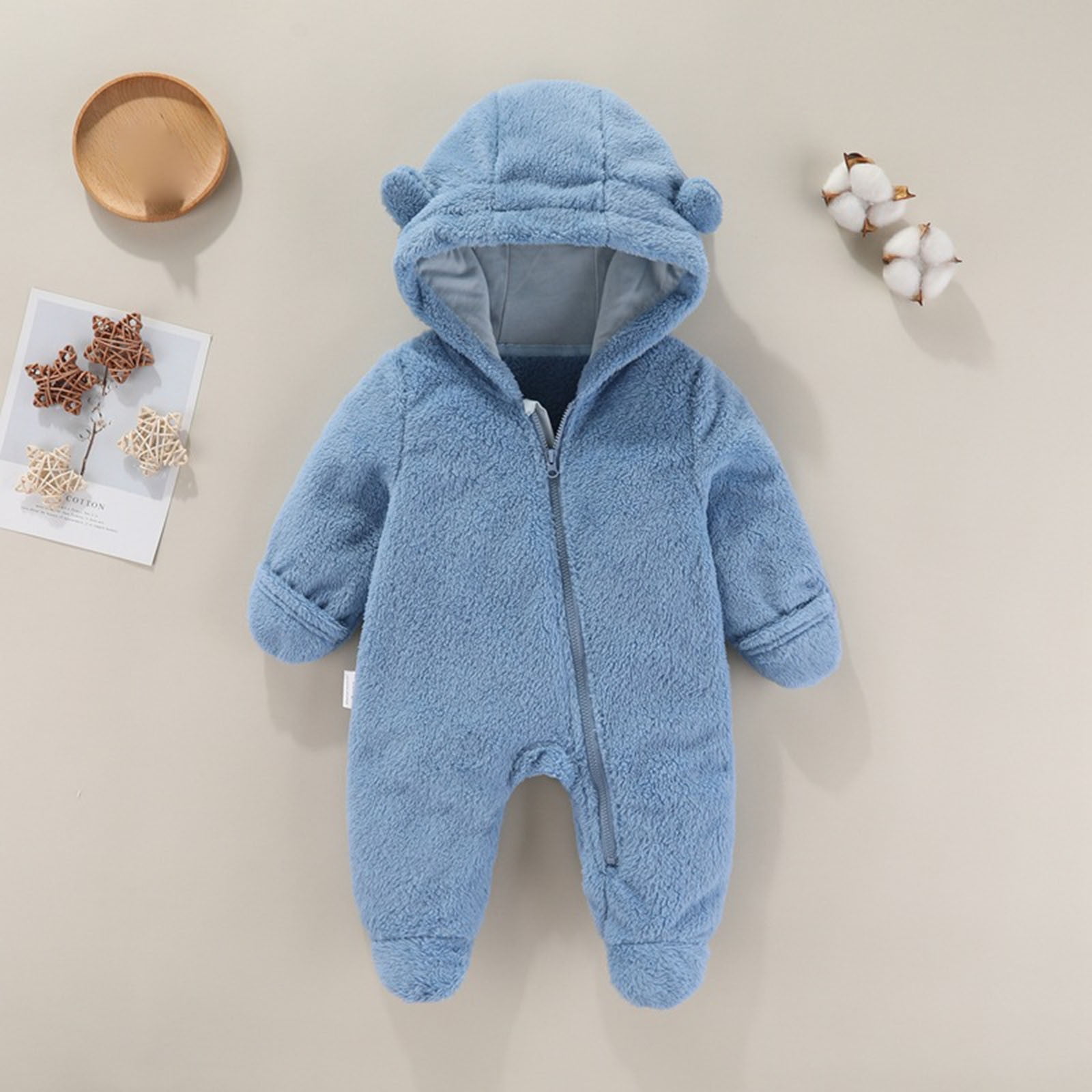 Busydd 2PC Baby Girl Clothes Solid Color Unisex Baby Boy Clothes 0-12 Months Warm Winter Fleece Baby Girl Romper Infant Newborn Long Sleeve Fuzzy Rompers Hooded Zip Up Onesie