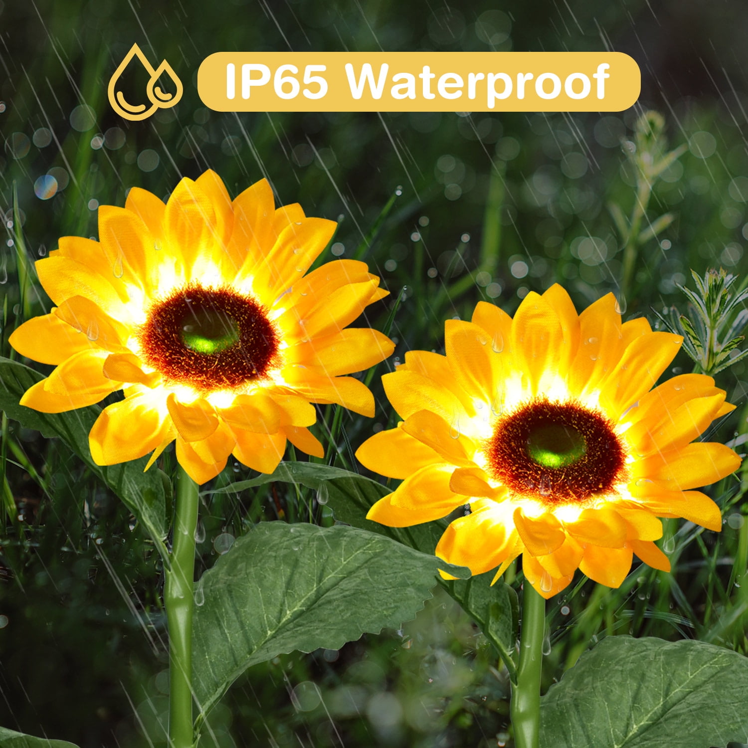 Coolmade Outdoor Sunflower Solar Garden Decor Yard Stake, 21'' Decorative Lights for Garden Patio Porch Backyard (2 Pack)