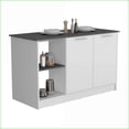 thumbnail image 2 of Modern Kitchen Island with Large Countertop, Open Shelves & Double Door Cabinet, 59”W | White & Onyx | Engineered Wood, 2 of 8