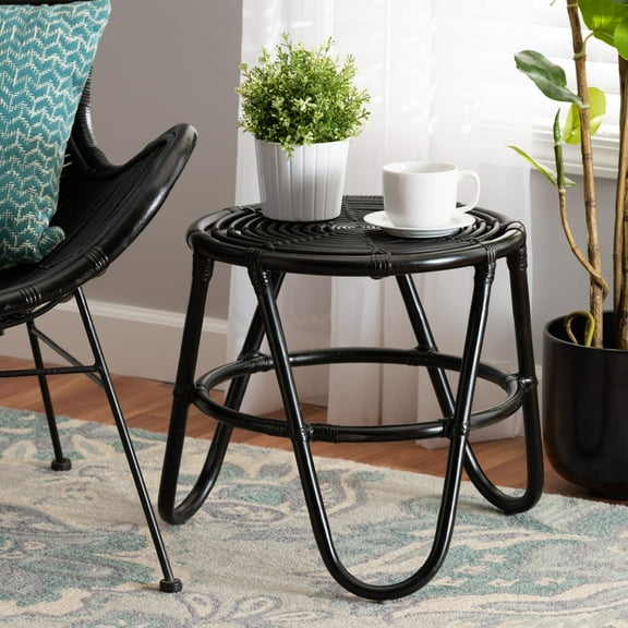 bali & pari Pertessa Rattan BOHO End Table, Black