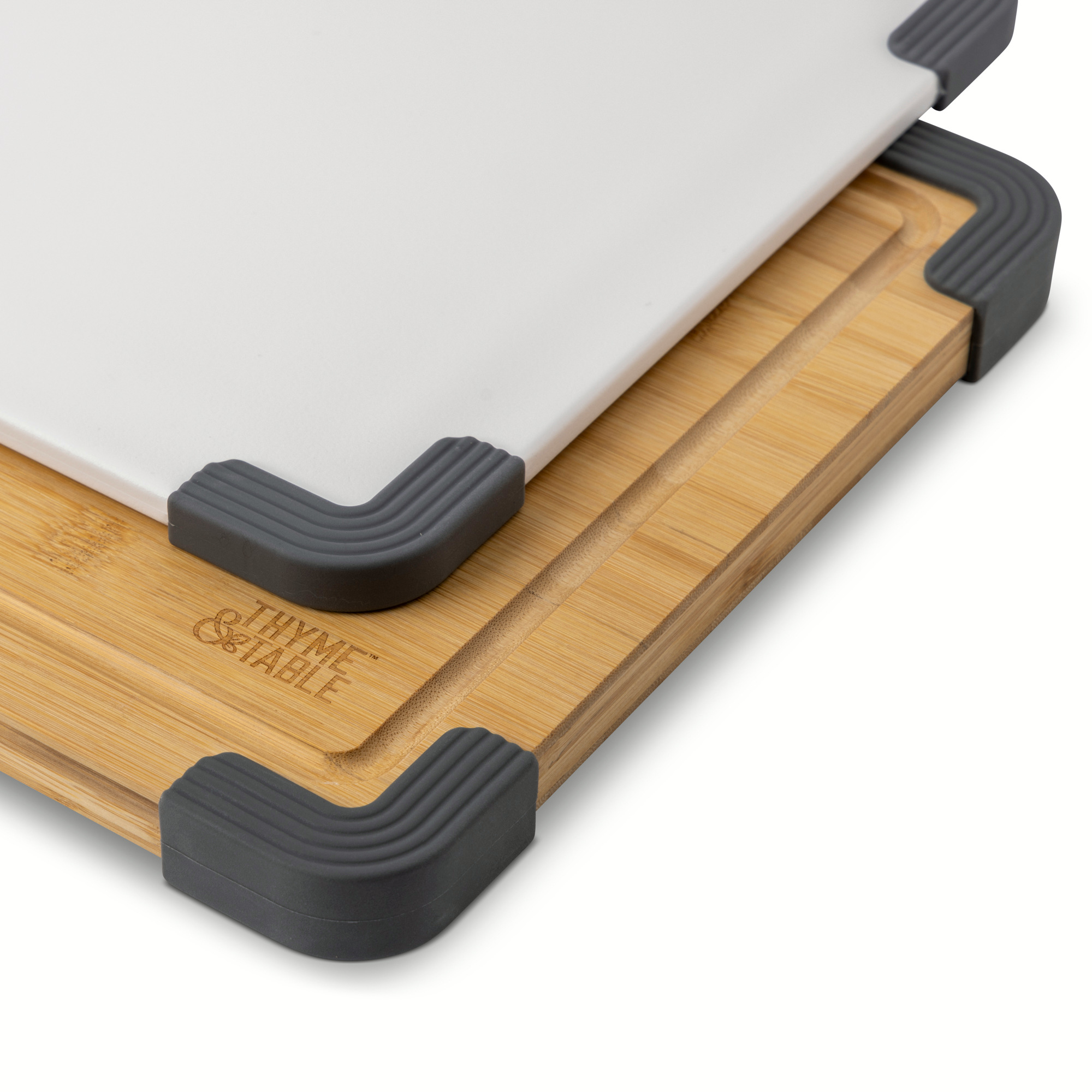 Thyme & Table 2-Piece Cutting Board Set, Bamboo & Polypropylene photo 2