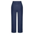 thumbnail image 4 of SELONE Lounge Pants for Women Loose Plus Size Mid Waist Lounge Pants Cotton Linen Cropped Trouser Casual Long Beach Pants Pull on Solid Straight Lightweight Blue 4XL Tall Breathable Summer Clothes, 4 of 5