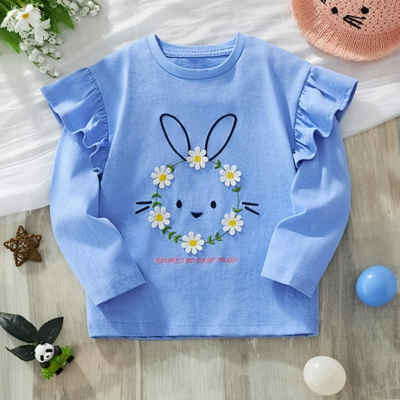 SGFCWSX Girls Crew Neck Sweatshirt Fleece Fall Pullover Top Kids Long Sleeve Floral Print Sweatshirts Blue Size 6 Years