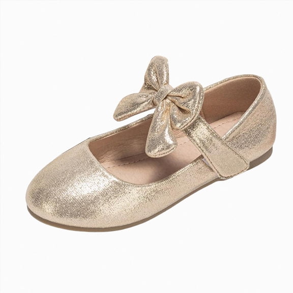 KPOPLK Girls Mary Jane Glitter Shoes Low Heel Princess Dress Shoes,Toddler Little Girls Bowknot Flower Girl Wedding Party Dress Pump Shoes Size 2,Gold