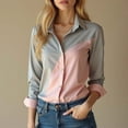 thumbnail image 2 of Uootdi Color Block Button Down Collared Long Sleeve Shirts for Women Cotton Gift Loose Fit Dressy Tops Work Outfits Office, 2 of 5