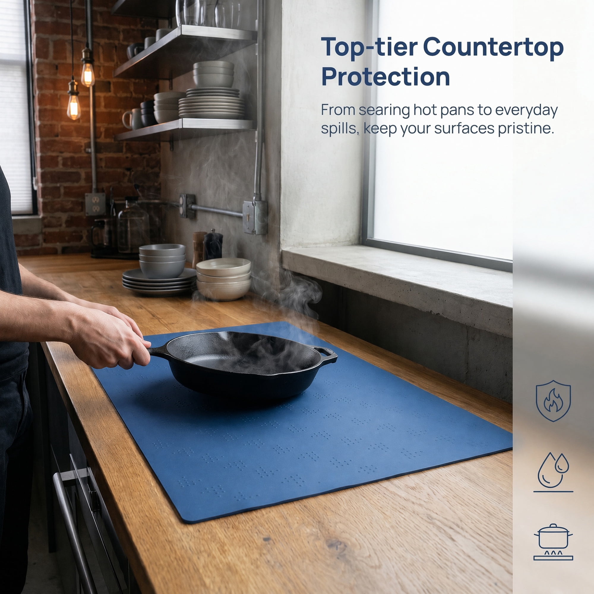 Unique Bargains Silicone Heat Resistant Countertop Protector Pad Mat Blue 35.4"x23.6"