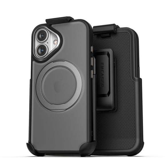 Encased Belt Case for iPhone 16 with Holster Clip (Compatible with MagSafe) Built-in Magnetic Stand (Black)