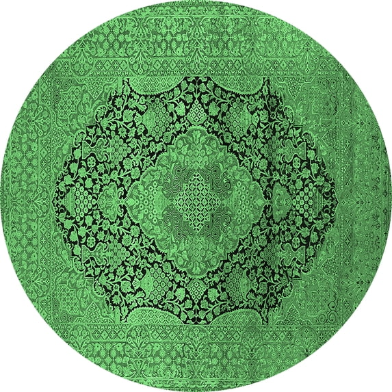 Ahgly Company Indoor Round Oriental Emerald Green Industrial Area Rugs, 5' Round