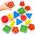 thumbnail image 1 of Juguetes para niños pequeños de 1, 2, 3 y 4 años, juguetes de madera para clasificar y apilar (juego múltiple 3 en 1) para niños pequeños en edad preescolar, juguete clasificador de formas con re, 1 of 5
