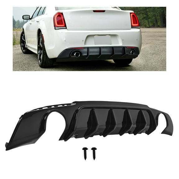 Kojem Rear Bumper Diffuser Valance Shark Fins for Chrysler 300 2015-2023 Gloss Black