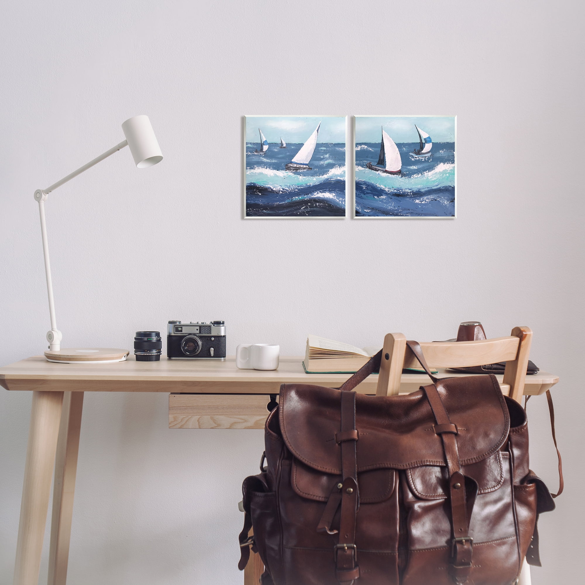 Stupell Sailboats Rough Ocean Waves Splash Landscape Painting Wall Plaque Unframed Art Print Wall Art, Set of 2