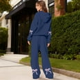 thumbnail image 2 of CIENVNSTG Women's 2 Piece Outfits Bow Trim Print Hoodie Sweatsuit Sets Oversized Sweatshirt Wide Leg Sweatpants Navy L, 2 of 6