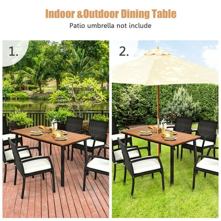 Gymax Rectangle Patio Outdoor Dining Table Acacia Wood Tabletop W 2 Umbrella Hole Canada - Meijers Patio Furniture Covers