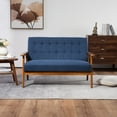thumbnail image 2 of Loveseat Sofa, Modern Linen Fabric Upholstered 2 Seater Couch with Solid Wood Armrests for Small Spaces, 44" Small Sofa Deep Seat for Living Room Bedroom Waiting Room, Navy, 2 of 8