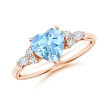 ANGARA Natural Heart-Shaped Aquamarine Side Stone Engagement Ring with Diamonds in 14K Rose Gold for Women (Size-7mm) | March Birthstone, Anniversary, Jewelry Gift for Women | Natural Aquamarine Ring