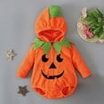 thumbnail image 6 of Baby Toddler Girls Pumpkin Long Sleeve Hooded Zipper Pumpkin Bodysuit Unisex Kids Halloween Party Dress up Clothes Size 6-24 Months, 6 of 8