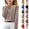 thumbnail image 2 of Mercatoo Boys Girls V-Neck Solid Color Knitwear Spring Fall Long Sleeve Round Neck Pullover Top Lightweight Knit Sweater, 2 of 5