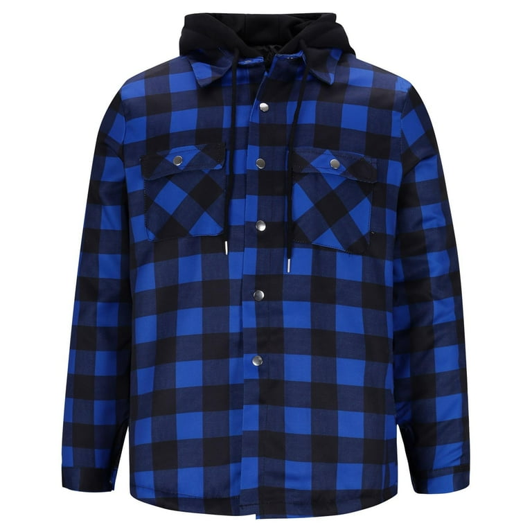 TFEOQRY Men's Shirt Jacket Two Layer Thick Button Checkered Shirt
