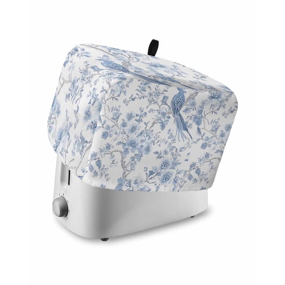 Fsddascl Light Blue Flowers Toaster Cover 2 Slice, Small Kitchen Appliance Covers, Spring Summer Floral Birds Toaster Oven Cover with Loop, Bread Machine Cover Polyester Dust Cover Protection