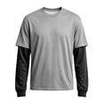 thumbnail image 4 of Men's T-Shirt Fake Two-Piece Layered Look Contrast Sleeve Casual Long Sleeve Pullover Fall Solid Color Top, 4 of 5
