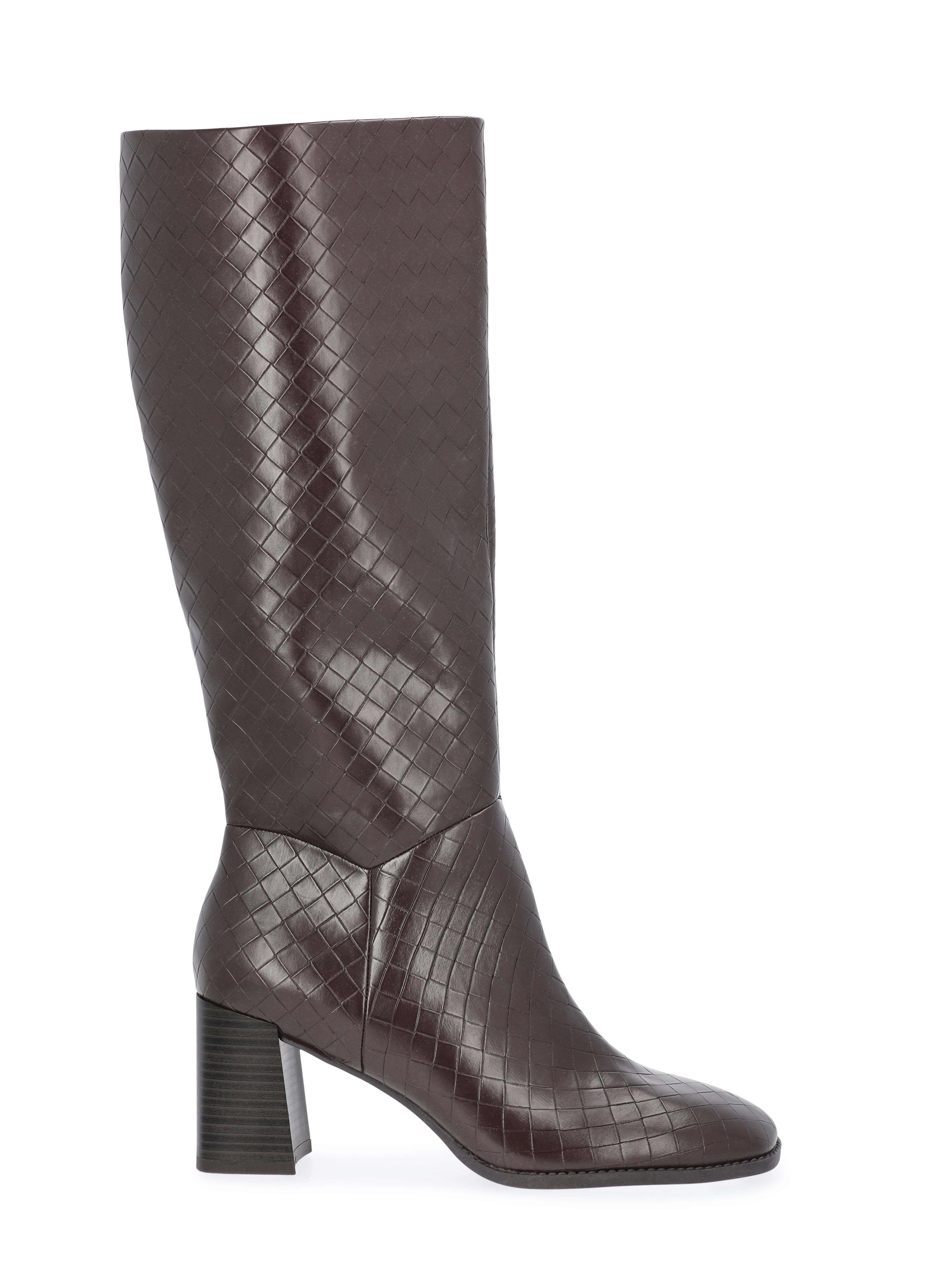 Free Assembly Women's Faux Leather Basketweave Texture Tall Boots, Sizes 6-11