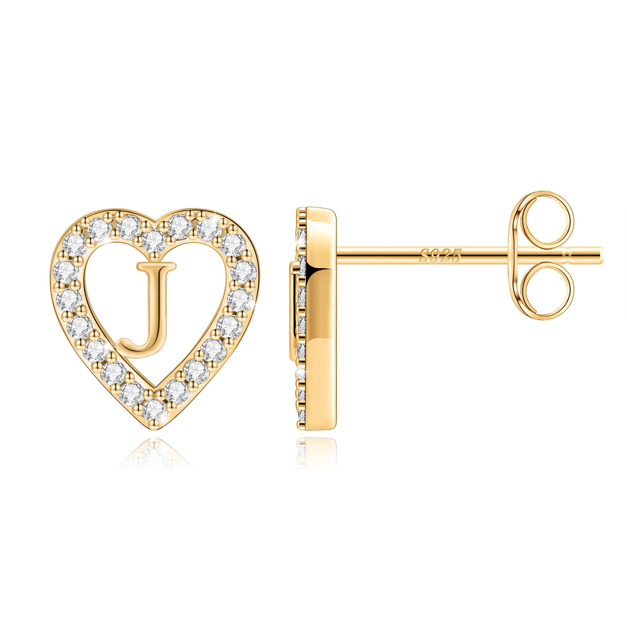 Turandoss 14K Gold Plated Cz Initial Heart Stud Earrings for Teens Little Girls Daughter Kids Hypoallergenic Jewelry Birthday Presents for Women
