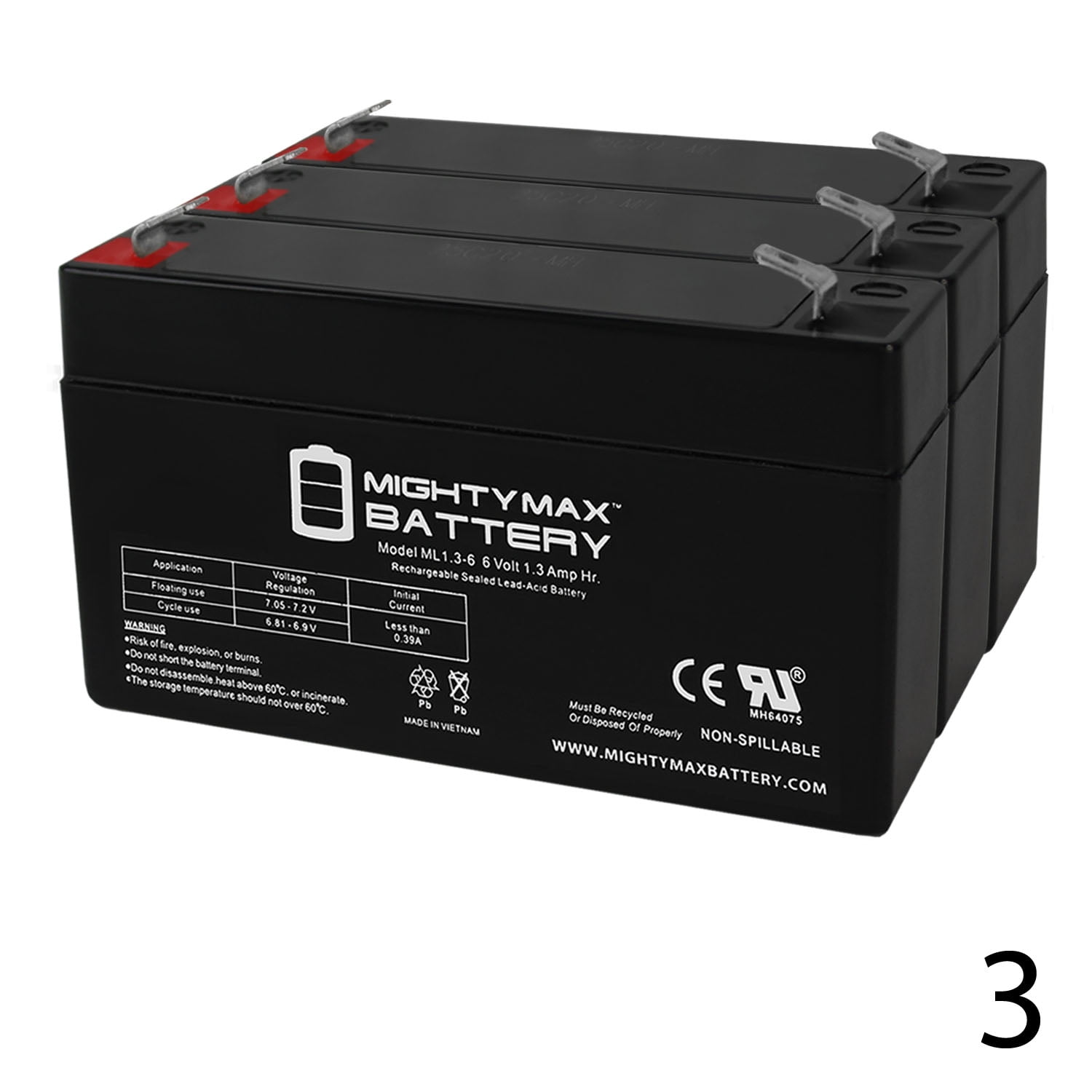 6V 1.3Ah Fire Lite 6100 Alarm Replacement Battery 3 Pack Walmart