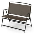thumbnail image 1 of Topbuy Banc de Jardin Pliable pour 2 Personnes avec Dossier en Tissu et Accoudoirs en Métal Banc d'Extérieur Portable, 1 of 8