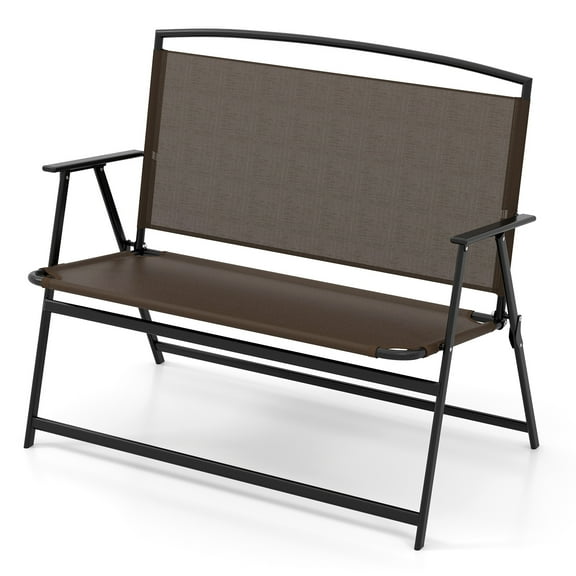 Topbuy Foldable Garden Bench 2-person Patio Loveseat with Fabric Backrest and Metal Armrests Portable Outdoor Loveseat Bench