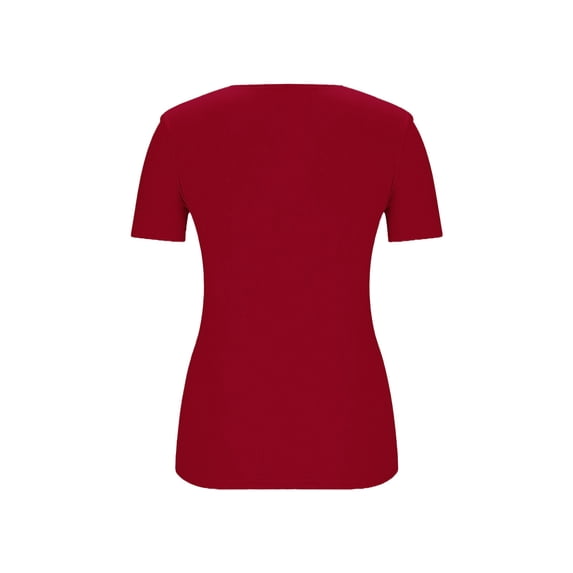 Felirenzacia Women's Short Sleeves Ribbed Slim Fit Basic Tees Casual Short Sleeve V Neck Summer T Shirts Tops with Built in Bra Red,M
