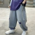 thumbnail image 5 of Tfken Teen Boys Jeans Comfortable Ripped Straight-Leg Mid Waist Sky Blue Trousers Size 7-8 Years, 5 of 5